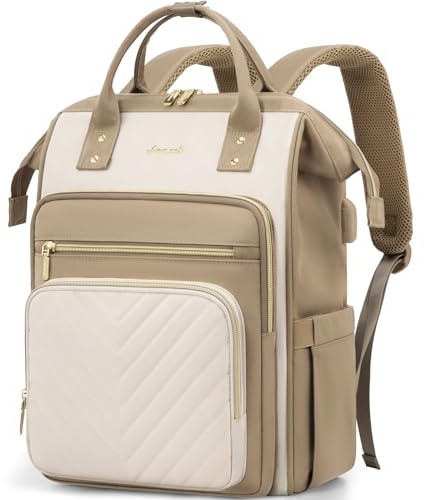 LOVEVOOK Laptop Backpack Womens, 17 inch Laptop Rucksack Bag for Women, Large Ladies Backpacks Waterproof School Bags with USB Port, Fashion Daypacks for Work Travel Teacher Nurse, Khaki Beige
