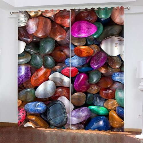 Vorhang Blickdicht Kopfsteinpflaster Vorhänge Bunte Steine Gardinen Wohnzimmer Schlafzimmer Verdunklungsvorhänge Thermovorhang 3D Druck Schallschutz Vorhang B 60 x H 150 cm a.1171