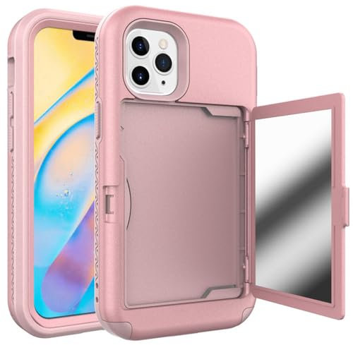 QGGNMGT Custodia per telefono con specchio nascosto Defender, per iPhone 15, 14, 12 Mini, 11Pro, rosa, per iPhone 12