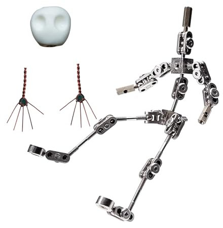 BAIYITONGDA Metallpuppe mit Händen und Totenkopf für die Charaktergestaltung, bewegliches humanoides Skelett für Stop-Motion-Projekte oder einfach nur Spaß,18cm