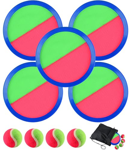 Bouiexye Toss and Catch Ball Game for Kids Adults Beach Outdoor Garden Yard Toys Set with 5 Paddles 4 Balls and 1 Storage Bag- Blue