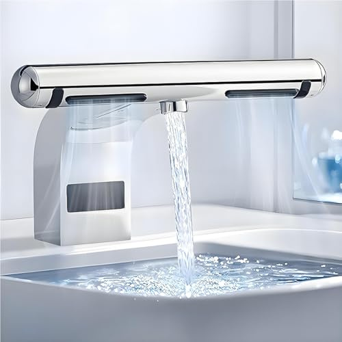 GJBMXSM Sèche-Mains 2 en 1 avec Capteur pour Robinet, Robinet D'évier Automatique sans Contact avec Séchage Rapide en 6 S (Air Chaud/Froid),pour Lavabo De Toilettes Publiques Ou Commerciales