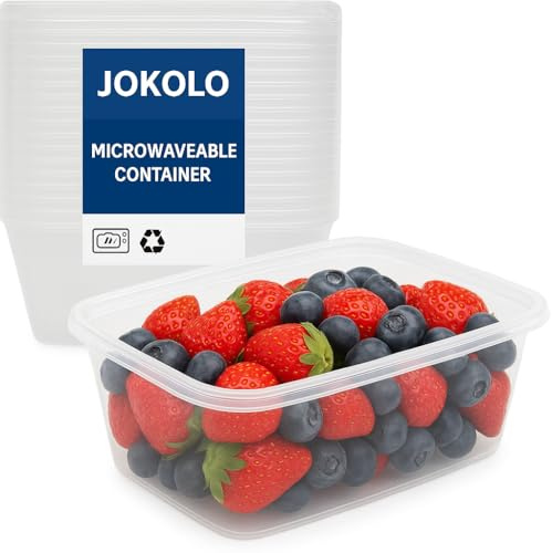 JOKOLO Ltd - Contenitori per alimenti in plastica, adatti per microonde e freezer, con coperchio, senza BPA, riutilizzabili, da asporto, per uso alimentare, per uso domestico e aziendale, 50 x 500 ml