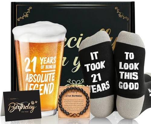 Rivasen 21st Birthday Gifts for Men Personalised Beer Glass Set, Mens Gift Set for Him Funny Unusual Presents for Men Christmas Father Day Gift, Ideas Gifts for Son, Dad, Boyfriend, Brother, Friend