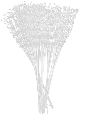 DOITOOL 100 Stück 3mm Weiße Perlen Sticks aus Kunststoff Brautstrauß Picks für Selbstgemacht Hochzeitssträuße Florale Perlengirlanden und Partydekoration