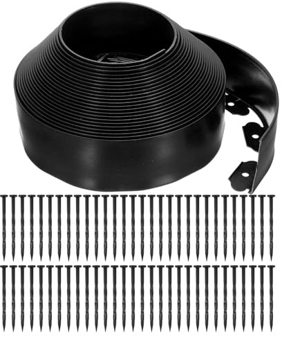 QUARKZMAN Bordure De Jardin, 1Pcs 20m x 10cm - Kit De Bordure De Jardin avec 60 Piquets, Bordure De Jardin pour Pelouse Parterre De Fleurs Cour Gazon (Noir)