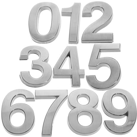 GAROZATION 5Cm 3D House Number Plaque Stickers 10Pcs Silver Grey Self-Adhesive for Mailbox and Apartment Exterior