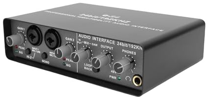 Cryfokt Sound-Interface-Recorder, Mobile Computer-Soundkarte mit 48 V Phantomspeisung, 192 KHz, 24 Bit, 2-Kanal-XLR-TRS-Eingänge, Professionelle USB-Audio-Schnittstelle für