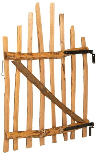 HETFTJN Recinzione ad arco da 100 x 120 cm, in legno di nocciolo impregnato, cancello da giardino bombato, colore marrone, per esterni, cancello in legno per staccionata e giardino, con accessori