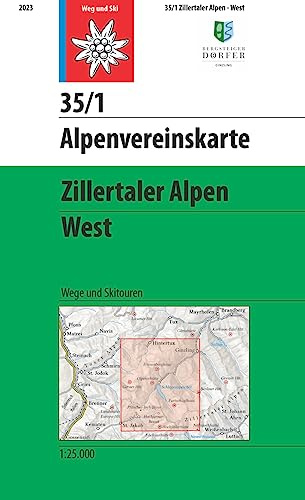 Zillertaler Alpen, West: Topographische Karte 1:25.000 mit Wegmarkierungen und Skirouten (Alpenvereinskarten)