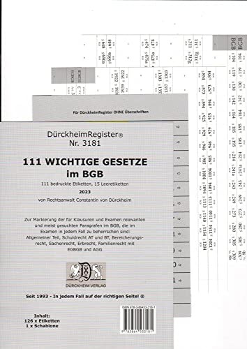 DürckheimRegister® -BGB- WICHTIGE §§ Im Bürgerlichen Gesetzbuch 2022: 155 Registeretiketten (sog. Griffregister) für dein BGB • Mit den wichtigsten ... In jedem Fall auf der richtigen Seite®