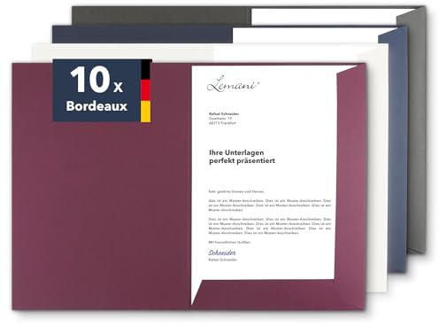 Präsentationsmappe A4 in Bordeaux (10 Stück) - sehr stabiler 375 g/m² Premium-Karton - direkt vom Hersteller STRATAG - Dokumentenmappe Mappe A4 Angebotsmappe Pappmappe Projektmappe