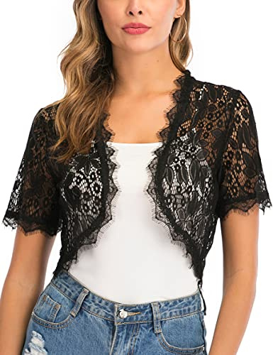 Boléro Dentelle Femme Gilet Court Elégant Mariage Manche Courte Veste Ouverte Chic pour Robe Bretelle
