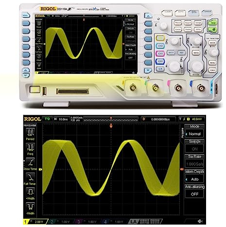 RIGOL Oszilloskop,DS1104Z Plus Digital Oszilloskop,100MHz Bandbreite,4 Analogkanäle,16 Digitalkanäle,24Mpts Speichertiefe,1G Sa/s Abtastrate,freie Trigger- und Dekodierfunktionen,3 Jahre Garantie