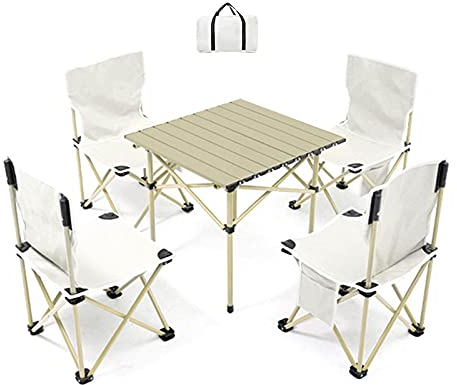 Campingtische Klapptisch- Und Stuhlgarnitur Für Den Außenbereich, Klapptischplatte Aus Aluminiumlegierung, Für Grill-Campingausflug, Leicht Zu Verstauen (Color : 4 in 1, Size : 40x40x32cm)