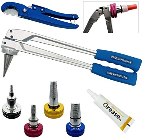 DOUBLE CHEN 3/8, 1/2, 3/4, 1 Pex Expansion Tool ProPEX Expander Kit meets ASTM F1960 for PEX-A Pipe, Includes 4 Expansion Heads (3/8, 1/2, 3/4, 1 Inch) Lubricant