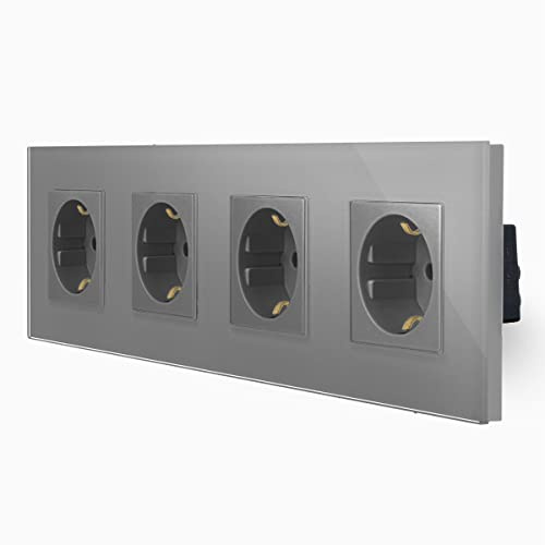 Glas Steckdose Schuko 4 Fach Mehrfachsteckdose Kombisteckdose in Grau von Luxus-Time