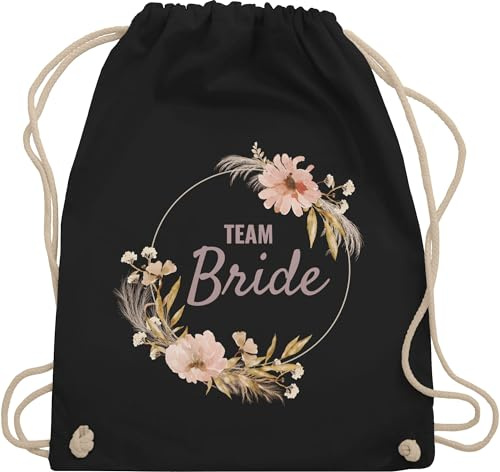 Turnbeutel Rucksack - JGA Junggesellenabschied Frauen - Junggesellinnenabschied Team Bride Boho Blumenkranz Motiv I - Unisize - Schwarz - hen party accessories brauttaschen jungesselnabschied blumen