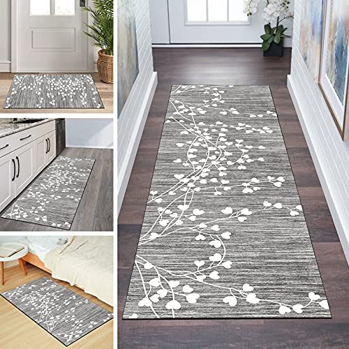 QQrunner Teppich Läufer Flur Küchen 40x150CM rutschfest Küchenteppich Vintage Grau Waschbar Meterware Schlafzimmer Korridor Teppichläufer Lang, Länge Anpassbare, 40-120cm Breit