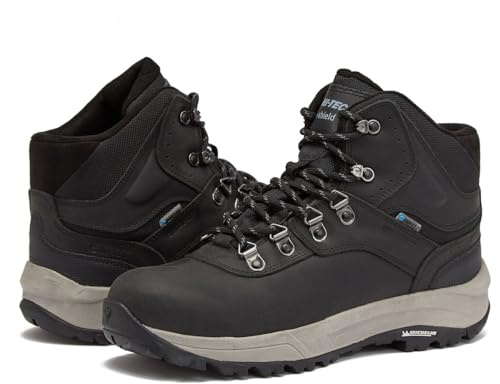 HI-TEC Altitude VI I WP Leather Waterproof Men's Hiking Boots, Work Boots for Men, Outdoor Trekking Trail and Backpacking Shoes with Michelin Rubber Outsoles - Black, 7 Extra Wide