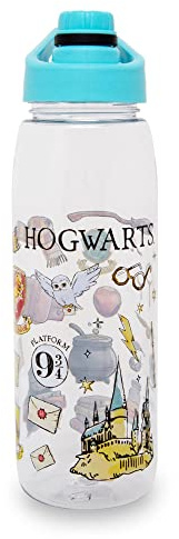 Harry Potter Hogwarts Destination Plastic Water Bottle With Twist Spout | 28-Ounce Travel Tumbler | Wizarding World Collectibles