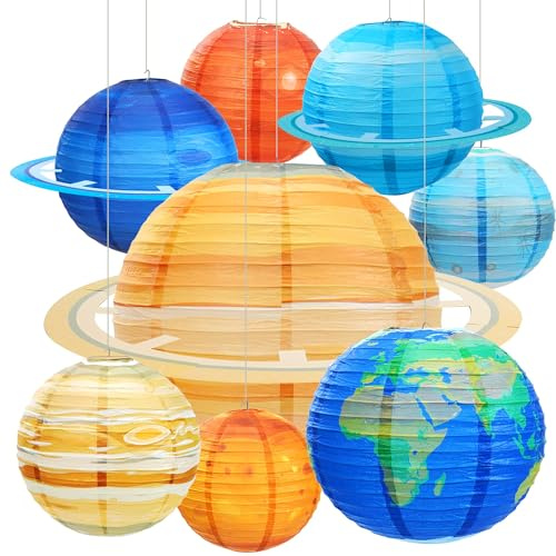 Space Paper Lanterns 8PCS 12 Inch Hanging Planets Lantern Out of This World Space Lanterns Solar System Planet Earth Lanterns for Kids Outer Space Theme Party Supplies Home Decor Birthday Decorations