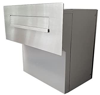 Flat Design XXL Edelstahl Mauerdurchwurf Briefkasten FX-042 (Tiefe: 27-40,5 cm) LETTERBOX24.de ohne Namensschild