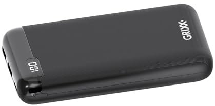 Grixx Powerbank 20.000mAh, TÜV GS, 2 x USB-A + 1 x USB-C, 18W PD, Kompatibel mit Smartphones, Tablets und mehr.