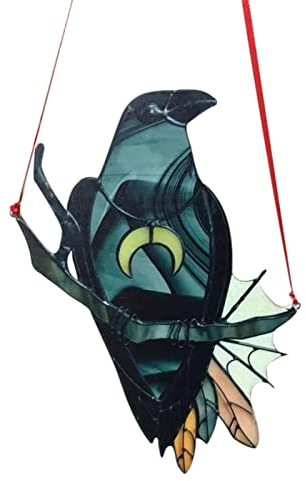 Fensterbehänge Krähe, Hexe, gefärbte Fensterbehänge, Sonnenfänger, schwarzer Vogel mit Mond, Halskette, dekoratives Fenster, Wandbehang, Ornament, Glas, Gartenfiguren Home-Office-Dekoration