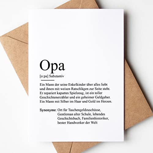 KAMEWI® Grußkarte OPA Definition | Klappkarte mit Briefumschlag aus Kraftpapier | Bedanken Bester Großvater Geschenk Ankündigung Baby Schwangerschaft Vorfreude Geburtstag Großeltern