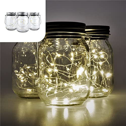 Gadgy Solarglas für Außen Wasserdicht | Set 3 Stück | Gartendeko Draußen | Balkon licht | Terrassendeko | Windlichter Outdoor | Solar Glas | Mason Jar Glas | Lichtglas | Outdoor Deko | Balkon Deko