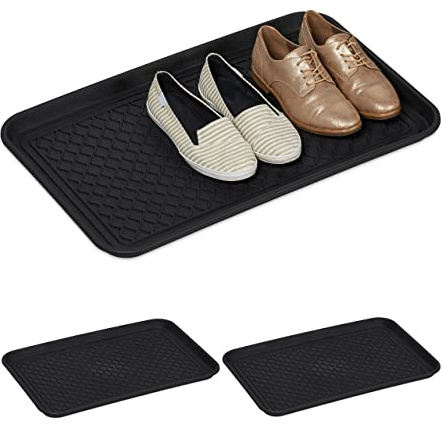 Relaxdays Schuhabtropfschale XL, 3er Set, Unterlage für nasse Schuhe, 60 x 40 cm, große Schuhablage Kunststoff, schwarz | Unterlage für nasse Schuhe, 60 x 40 cm, große Schuhablage Kunststoff