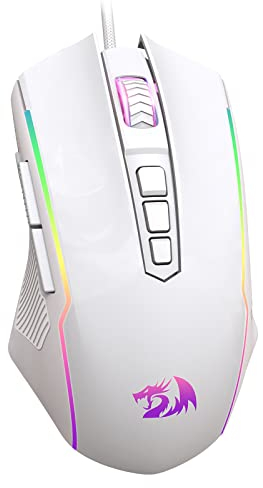 Redragon Gaming Mouse, RGB Gaming Mouse Wired with 9 Programmable Macro Buttons, Chroma RGB Backlit, 8000 DPI Adjustable, PC Gaming Mice with Fire Button for Windows/Mac, White