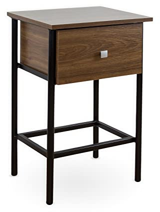 Mesita de Noche Industrial | Mesilla de Noche de forja para Dormitorio | Mesa Auxiliar con Cajones para Salon de Estar de Estilo Vintaje | Producto Artesanal | Hecho en España (Black, Cajon Nogal)