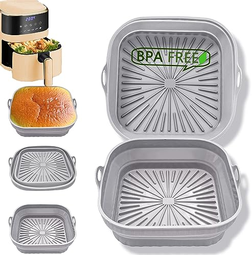 Silikonform für Heißluftfritteuse, 2 Stück 20CM Air Fryer Silikon Pot Faltbar/Wiederverwendbar Airfryer Backpapier, Heißluftfritteuse Zubehör für COSORI, Tower, Tristar, Mikrowelle, Ofen(2 x Gray)