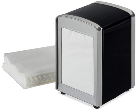 Virsus Portatovaglioli da Bar a Molla NERO, misura 10x9x13 cm, Dispenser in Acciaio Inox per Tovaglioli 17x17cm, Distributore da tavolo di Fazzoletti Salviette Piccole per Gelateria, Bar -0050