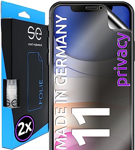 smart engineered 2x se® 3D SCHUTZFOLIE Privacy für Apple iPhone 11,Blickschutz, 100% Fingerabdruck & FaceID kompatibel, einfache blasenfreie Installation, Ultra-Klar, Stoß-Kratzfest, aus Deutschland