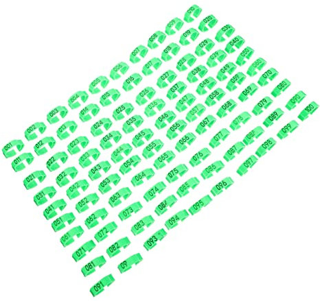 Taubenringe, Vogelfußringe, Hühnerbeinring, 100 Stück Wachteln, nummeriert, knöchelgrün, Gans, Vogelringe am Bein, Truthahn, Vögel, Ringe – Tauben, Geflügel, Huhn – Zahlen, Lovebird, Küken, Sittiche,