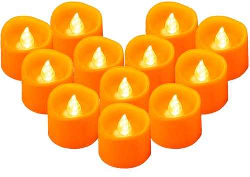 Yakpo Confezione da 12 lumini votivi a LED, a batteria, senza fiamma, tremolanti per Halloween, a batteria, per esterni, per decorazioni natalizie autunnali