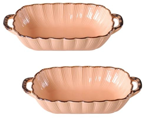 TYMYYS Lasagne Auflaufform Klein 1 Person, 2er-Satz, 700ml Rechteckig Lasagneform Keramik, Vintage Geschirr Ofenform-rosa-20x13.5x5cm