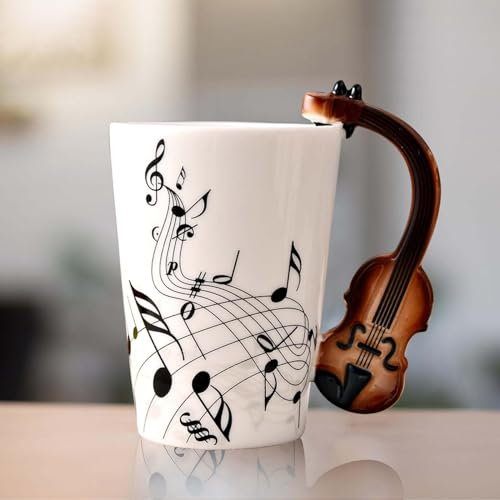 Tasse à café en céramique avec anse de violon, impression note de musique, tasse à thé, tasse cadeau, pour les amateurs de musique, cadeau, 250 ml, violon