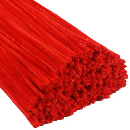 TOAOB 400 Piezas Chenilla Limpiadores Pipas de Color Roja 30 cm de Largo y 6 mm de Ancho para Manualidades y Decoración del Hogar