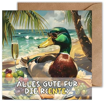 Lustige Abschiedskarte Ruhestand Karte Rente - Ente Pension Abschied Witzig Abschiedsgeschenk (125 x 125 mm)