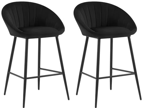 EUGAD Barhocker 2er Set, Barstühle gepolstert, Küchenhocker Samt, Küchenstühle mit Metallbeinen, hoher Hocker mit Lehne Fußstütze, für Bar Café Tresen Küche Wohnzimmer, schwarz, 1078BY-2