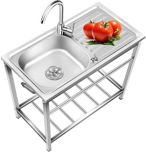 Küche Spülbecken Edelstahl Waschbecken Ausgussbecken für Waschküche Garten Garten Hinterhof Terrasse Außenküche Garage Reinigung Waschstation mit Halter ( Color : Double layer , Size : 29.5*17.7*29.5i