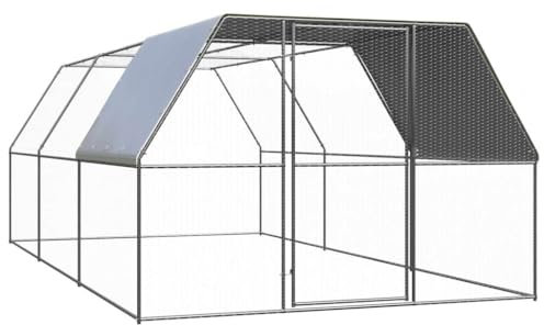 vidaXL Hühnerkäfig, Hühnerstall mit Dach Schwenktür, Freilaufgehege für Hühner Kleintiere, Hühnerhaus Kleintierstall, Verzinkter Stahl