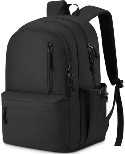 RJEU Mochila Negra para la Escuela, Mochila Ligera para Adolescentes para Niño, Escuela Secundaria,Bolsa para Laptop de 15.6 Pulgadas para Estudiantes Universitarios (Negro, Fits 15.6in PC)