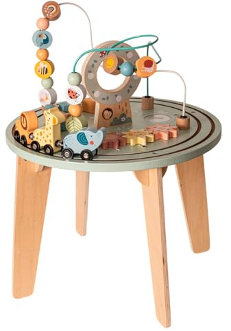 Tooky Toy Aktivitätstisch mit Zugbahn FSC Holz: Spieltisch mit Perlenlabyrinth für Kinder, Montessori Lernspielzeug, Fördert Motorische, Kognitive & Sensorische Entwicklung, Geschenk ab 2 Jahren
