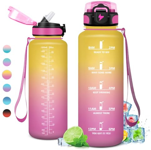 KollyKolla Trinkflasche mit Zeitmarkierung, 500 ml, Kunststoff, Zylindrisch, Wiederverwendbar, geeignet für Fahrrad, Sport, Schule, Mädchen