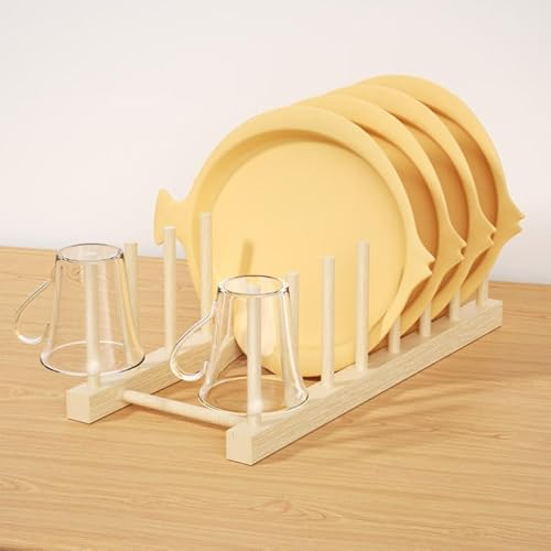 Rseuphiee 7 Steckplätze Abtropfgestell, Geschirrabtropfgestell Aus Massivholz, Tellerregal Halter für Küchenschränke, Abtropfregal Geeignet zur Aufbewahrung von Tellern, Tassen, Topfdeckeln, Büchern